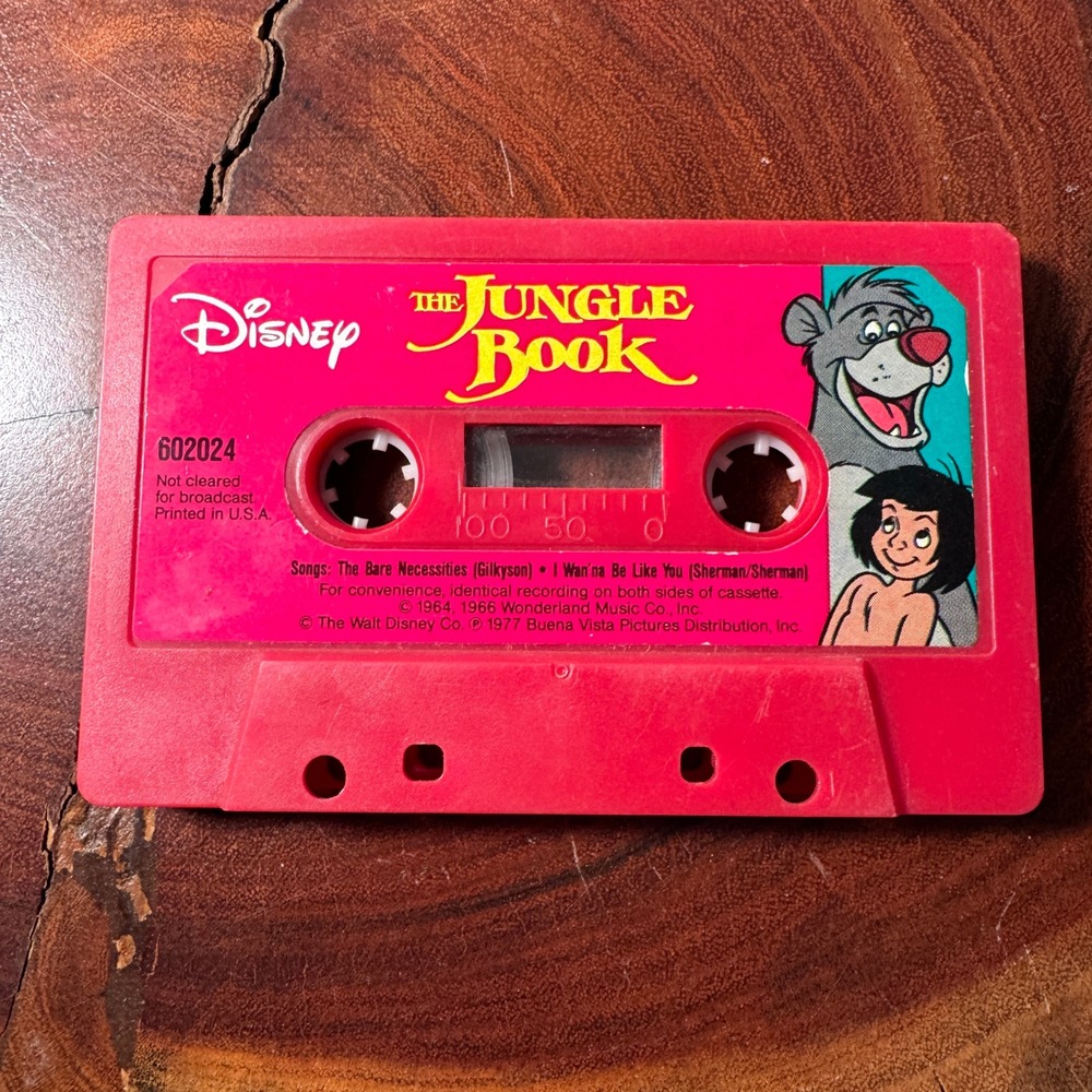 Disney The Jungle Book Cassette Tape Bare Necessities Red Vintage 1977 602024